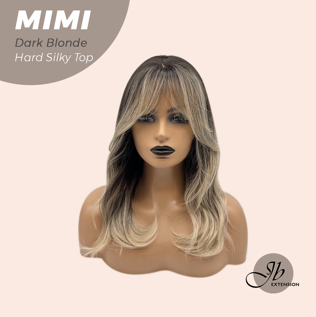 HOT OF SEASON - Inches Scalpiana 3.5X4 Hard Silky Top Natural Scalp Effect Dark Blonde Body Wave Wig With Bangs Wig MIMI SILK TOP DARK BLONDE