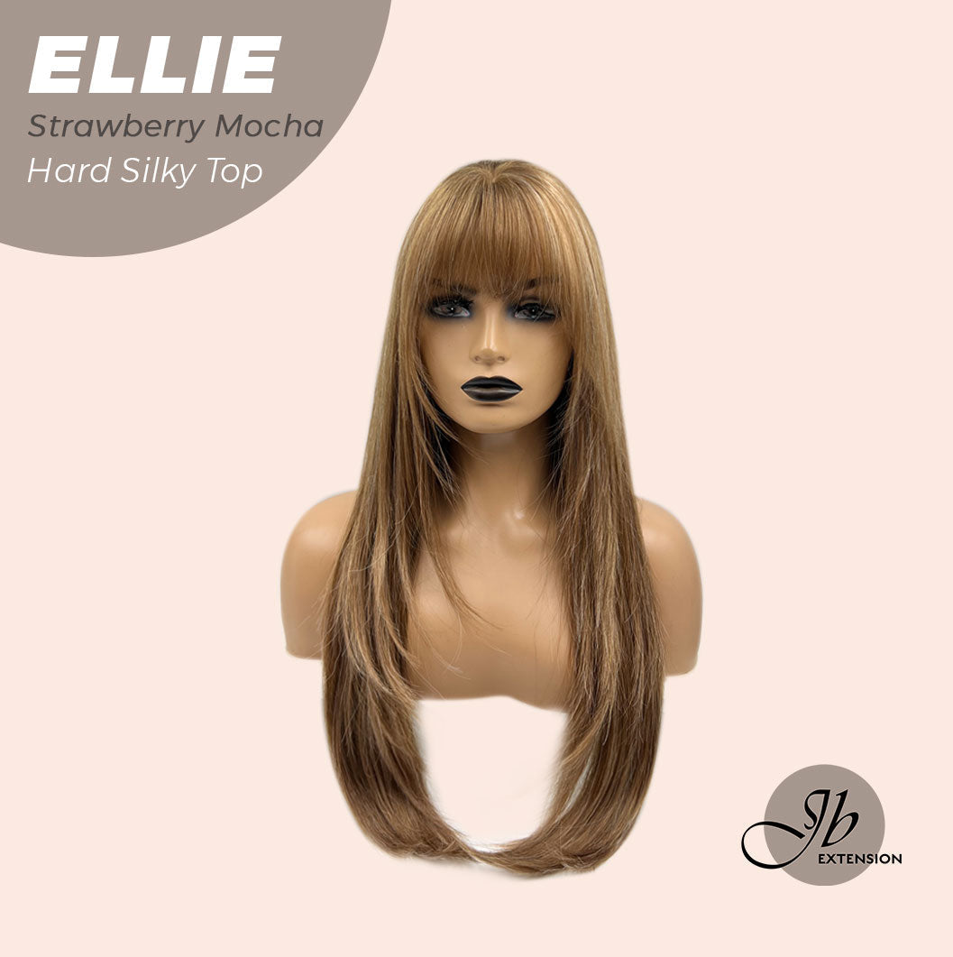 JBEXTENSION 26 Inches Scalpiana Strawberry Mocha Wolf Cut 3.5X4 Hard Silky Top Natural Scalp Effect Wig With Bangs ELLIE STRAWBERRY MOCHA Silk Top
