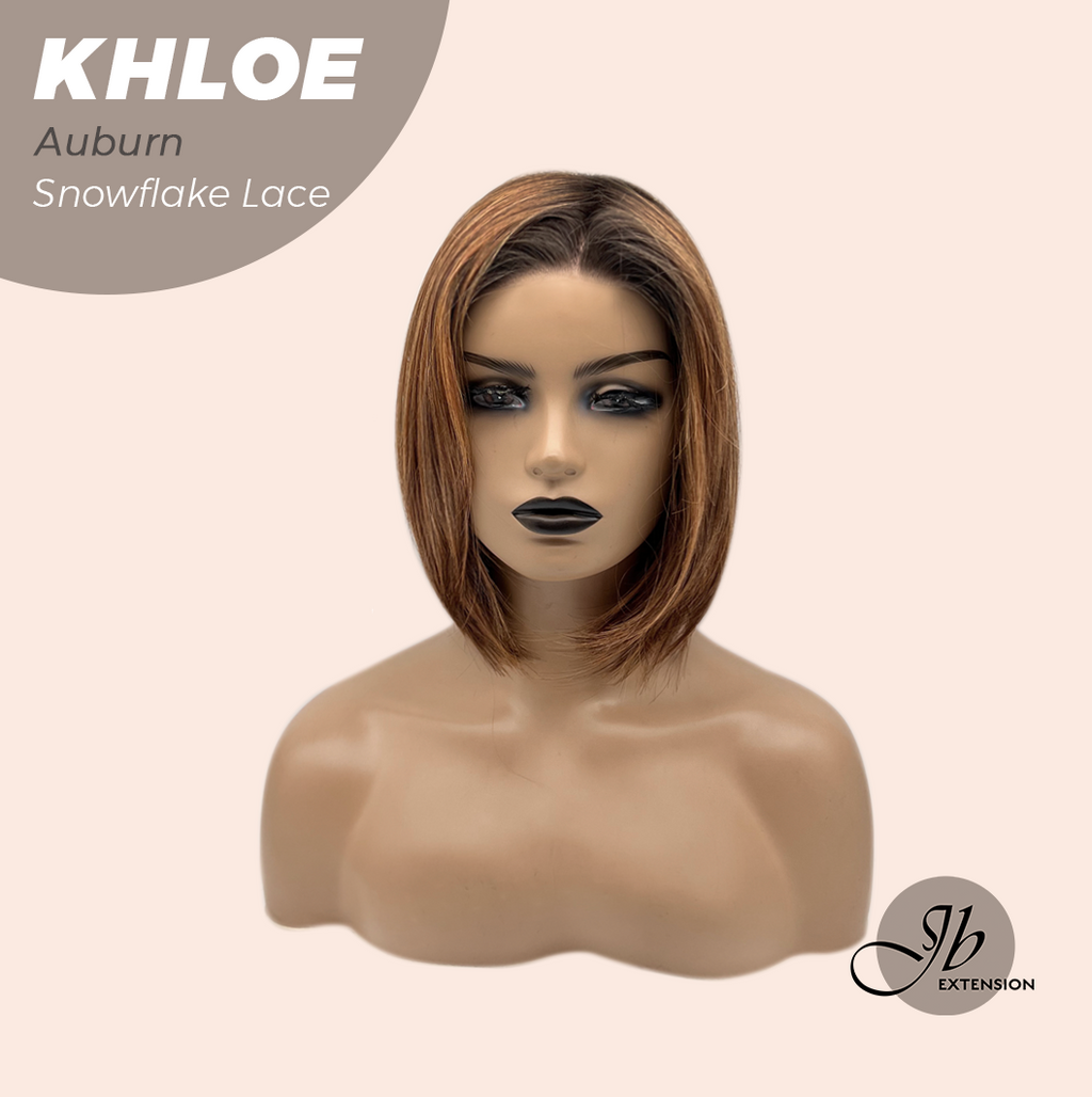 JBEXTENSION 12 Inches Bob Cut Auburn Pre-Cut Snowflake Lace Frontlace Glueless Wig KHLOE AUBURN【PERMATEASE】【BENDY EAR TABS】- M/L