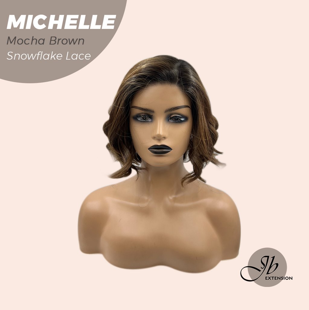 JBEXTENSION 10 Inches Mocha Brown Pre-Cut Side Part Snowflake Lace Frontlace Glueless Wig MICHELLE MOCHA BROWN【BENDY EAR TABS】
