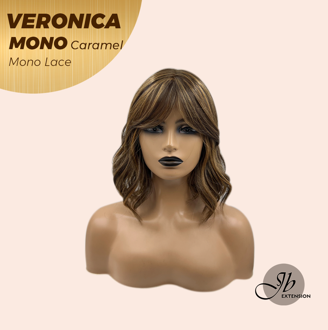 JBEXTENSION VERONICA MONO Monofilament Handmade Wig 6X5 Full Monofilament Hand Tied Top Wig 12 Inches Caramel Wave Mono Lace Wig With Anti-slip Silicone Strips Glueless Wig VERONICA MONO CARAMEL【BENDY EAR TABS】