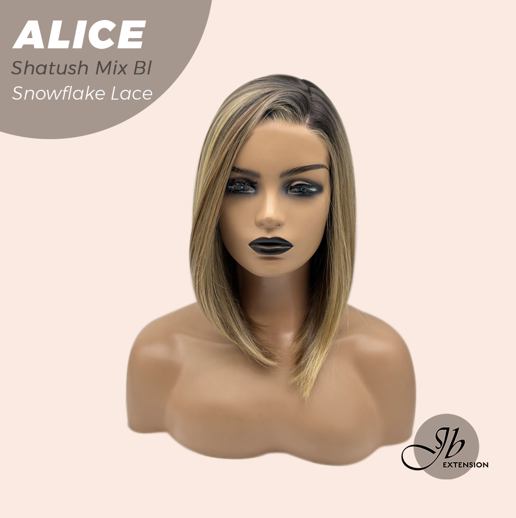JBEXTENSION 12 Inches Shatush Mix Blonde Pre-Cut Side Part Snowflake Lace Frontlace Glueless Wig ALICE SHATUSH MIX BLONDE【BENDY EAR TABS】- M/L
