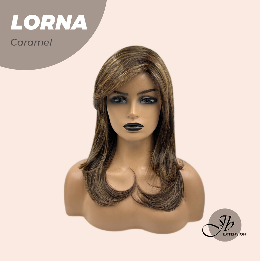 JBEXTENSION 18 Inches Caramel Curly Women Fashion Full Machine Wig With Bangs LORNA CARAMEL【PLUS PERMATEASE】【BENDY EAR TABS】