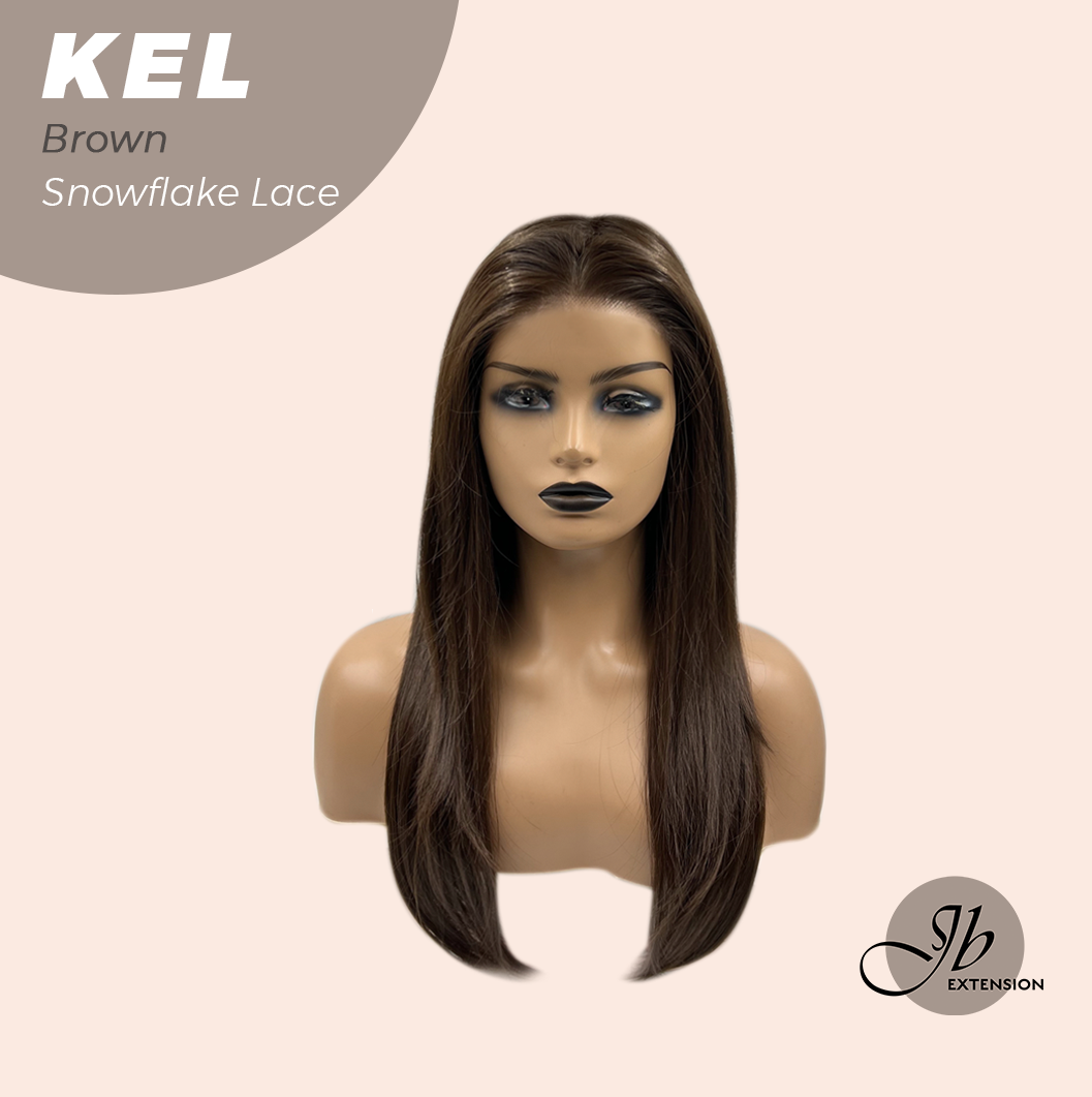 JBEXTENSION 22 Inches Brown Pre-Cut Snowflake Lace Frontlace Glueless Wig KEL BROWN【PERMATEASE】【BENDY EAR TABS】- M/L