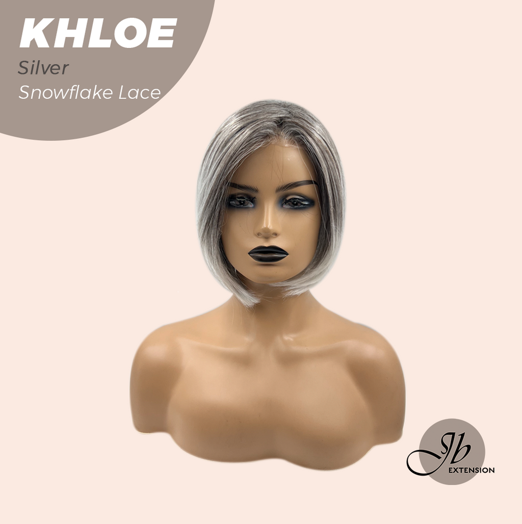JBEXTENSION 12 Inches Bob Cut Silver Pre-Cut Snowflake Lace Frontlace Glueless Wig KHLOE SILVER【PERMATEASE】【BENDY EAR TABS】- S/M