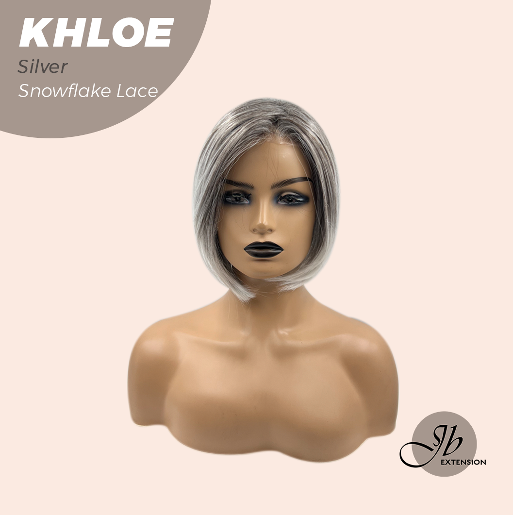 JBEXTENSION 12 Inches Bob Cut Silver Pre-Cut Snowflake Lace Frontlace Glueless Wig KHLOE SILVER【PERMATEASE】【BENDY EAR TABS】- S/M