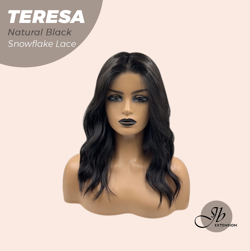 JBEXTENSION 18 Inches Natural Black Pre-Cut Snowflake Lace Frontlace Glueless Wig TERESA NATURAL BLACK【PERMATEASE】【BENDY EAR TABS】