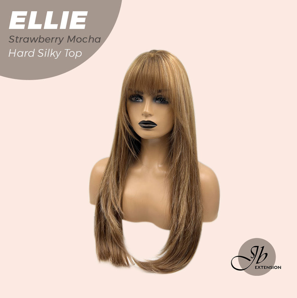 JBEXTENSION 26 Inches Scalpiana Strawberry Mocha Wolf Cut 3.5X4 Hard Silky Top Natural Scalp Effect Wig With Bangs ELLIE STRAWBERRY MOCHA Silk Top