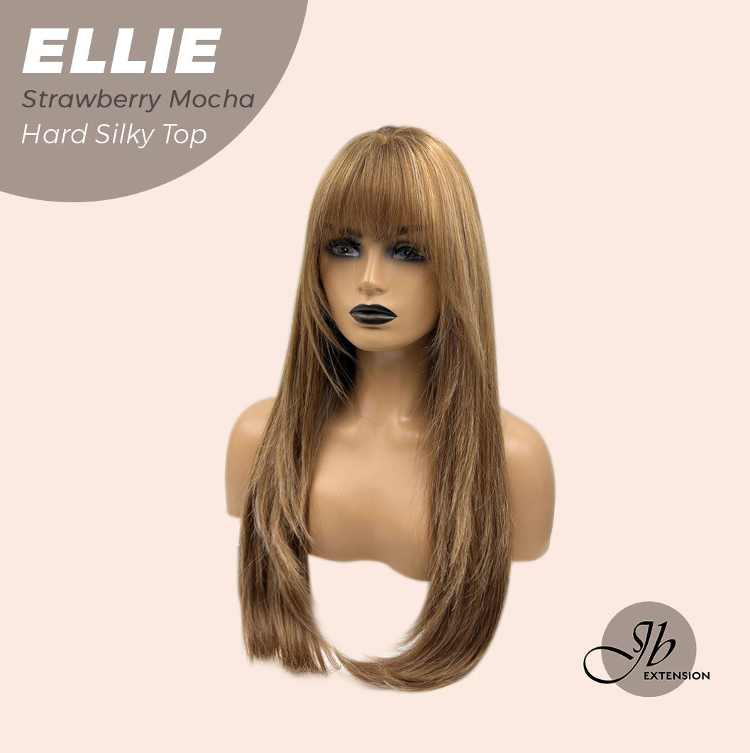 JBEXTENSION 26 Inches Scalpiana Strawberry Mocha Wolf Cut 3.5X4 Hard Silky Top Natural Scalp Effect Wig With Bangs ELLIE STRAWBERRY MOCHA Silk Top