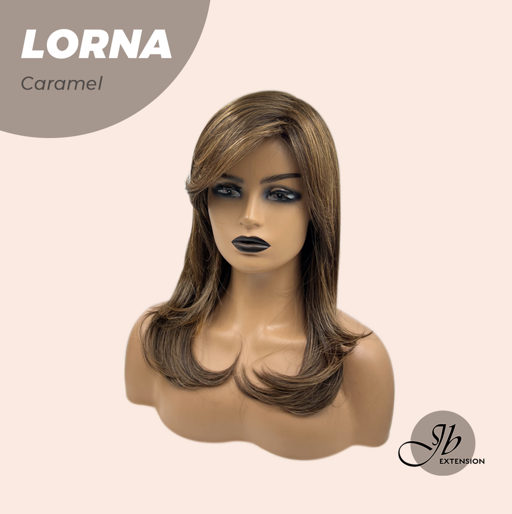 HOT OF SEASON -18 Inches Caramel Curly Women Fashion Full Machine Wig With Bangs LORNA CARAMEL【PLUS PERMATEASE】【BENDY EAR TABS】