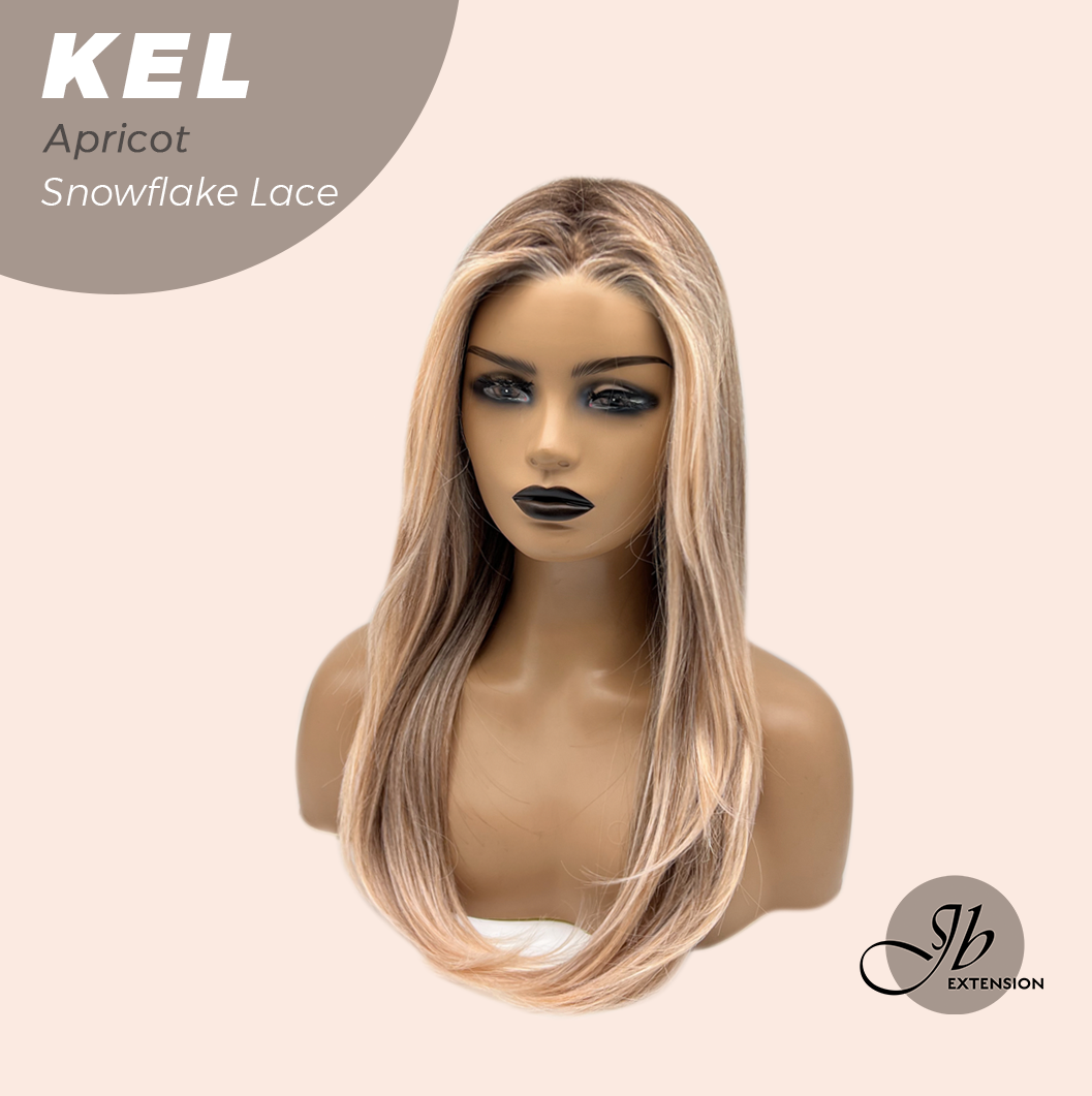 JBEXTENSION 22 Inches Apricot Pre-Cut Snowflake Lace Frontlace Glueless Wig KEL APRICOT【PERMATEASE】【BENDY EAR TABS】- M/L