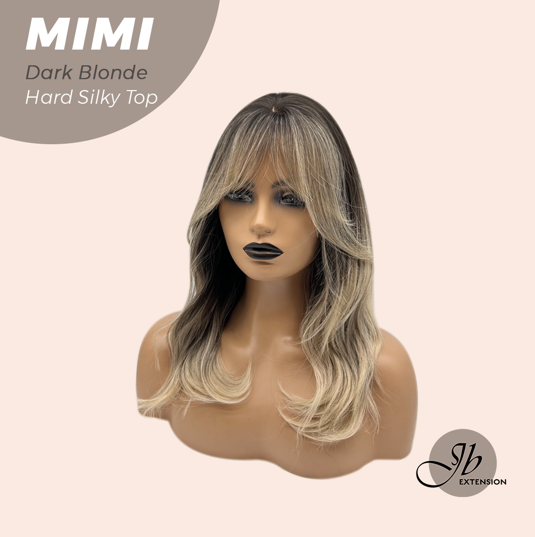 HOT OF SEASON - Inches Scalpiana 3.5X4 Hard Silky Top Natural Scalp Effect Dark Blonde Body Wave Wig With Bangs Wig MIMI SILK TOP DARK BLONDE