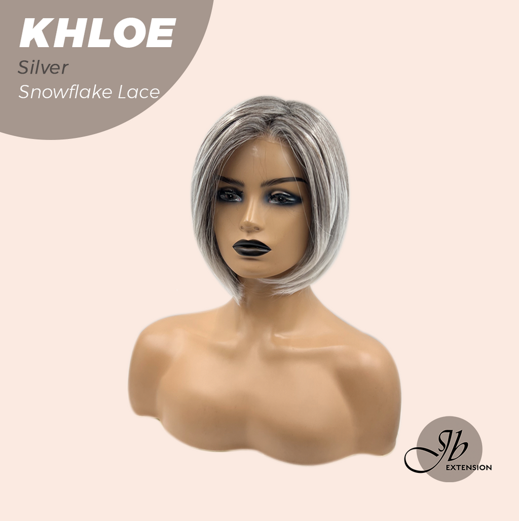 JBEXTENSION 12 Inches Bob Cut Silver Pre-Cut Snowflake Lace Frontlace Glueless Wig KHLOE SILVER【PERMATEASE】【BENDY EAR TABS】- S/M
