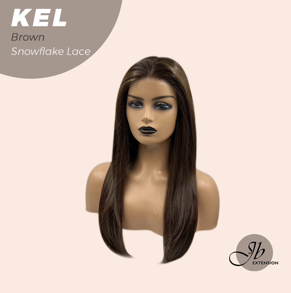 JBEXTENSION 22 Inches Brown Pre-Cut Snowflake Lace Frontlace Glueless Wig KEL BROWN【PERMATEASE】【BENDY EAR TABS】- M/L