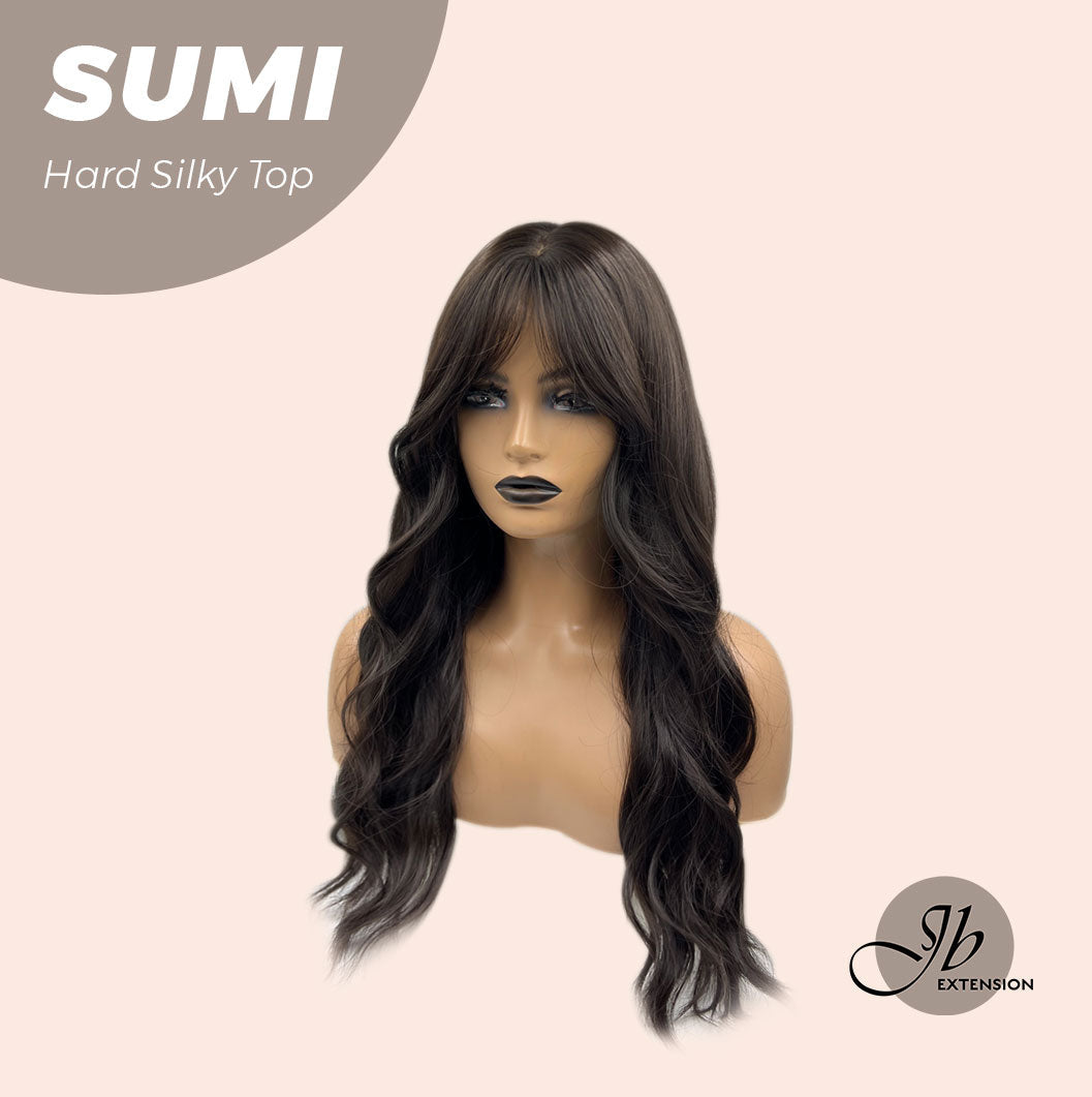 JBEXTENSION 24 Inches Scalpiana Wave Midnight Brown( Black/Brown) 3.5X4 Hard Silky Top Natural Scalp Effect Wig With Curtain Bang SUMI