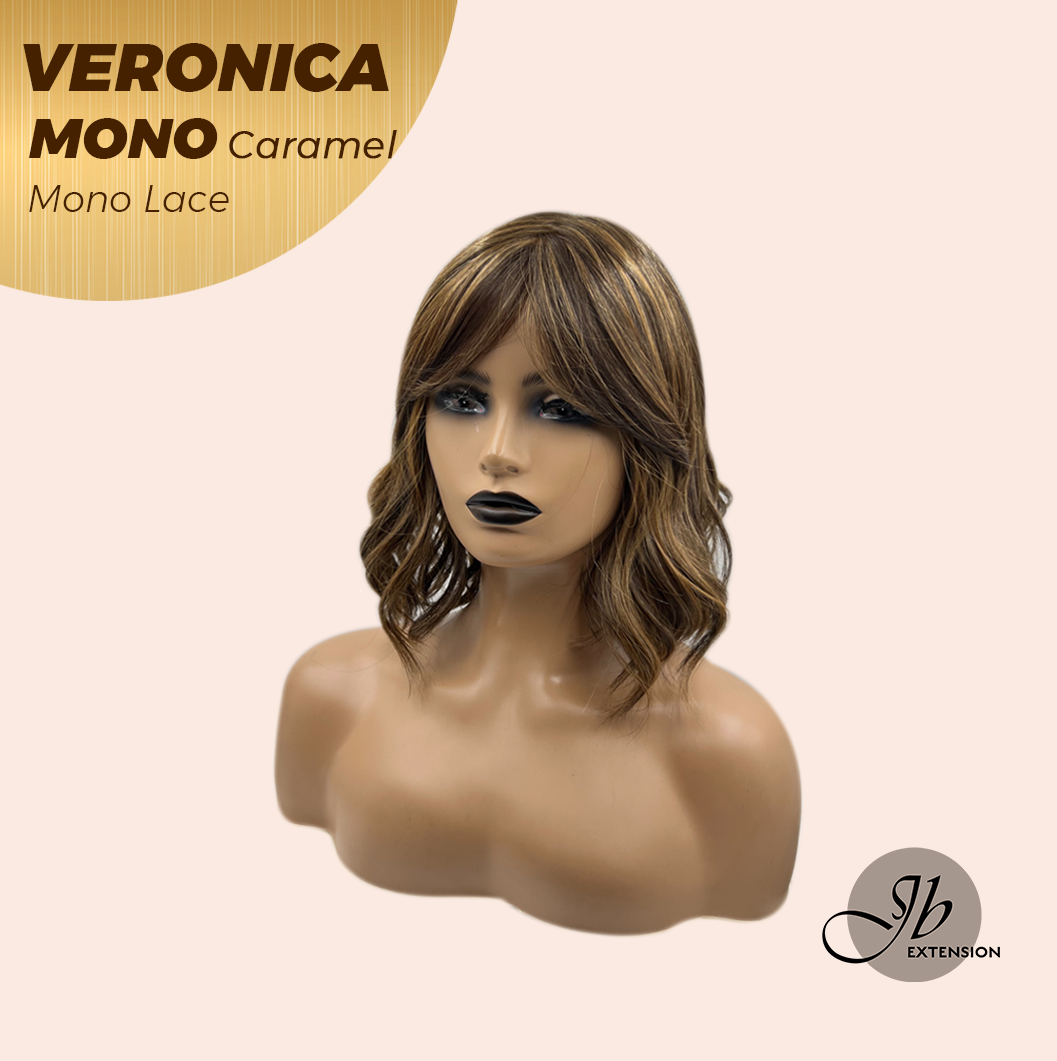 HOT OF SEASON - 12 Inches Caramel Wave Monofilament Handmade Wig 6X5 Full Monofilament Hand Tied Top Wig Mono Lace Wig With Anti-slip Silicone Strips Glueless Wig VERONICA MONO CARAMEL【BENDY EAR TABS】