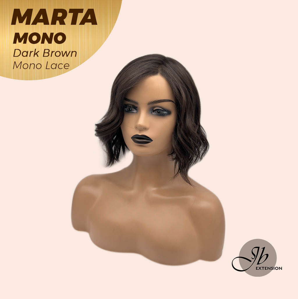JBEXTENSION MARTA MONO DARK BROWN Monofilament Handmade Wig 6X5 Full Monofilament Hand Tied Top Wig 10 Inches Dark Brown Mono Lace Handmade Futura Fiber Wig With Anti-slip Silicone Strips Glueless Wig MARTA MONO DARK BROWN【BENDY EAR TABS】