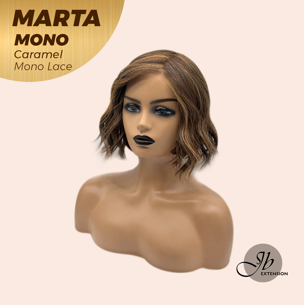 JBEXTENSION MARTA MONO CARAMEL Monofilament Handmade Wig 6X5 Full Monofilament Hand Tied Top Wig 10 Inches Caramel Mono Lace Handmade Futura Fiber Wig With Anti-slip Silicone Strips Glueless Wig MARTA MONO CARAMEL【BENDY EAR TABS】