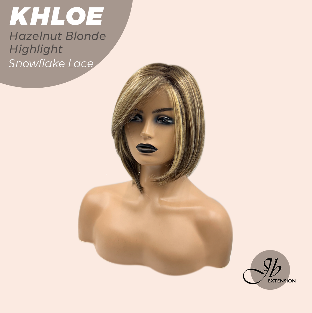 HOT OF SEASON - 12 Inches Bob Cut Hazelnut Blonde Highlight Pre-Cut Snowflake Lace Frontlace Glueless Wig KHLOE HAZELNUT【PERMATEASE】【BENDY EAR TABS】