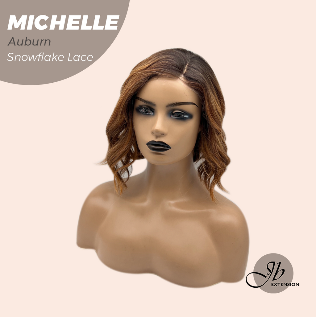 JBEXTENSION 10 Inches Auburn Pre-Cut Side Part Snowflake Lace Frontlace Glueless Wig MICHELLE AUBURN【BENDY EAR TABS】- M/L