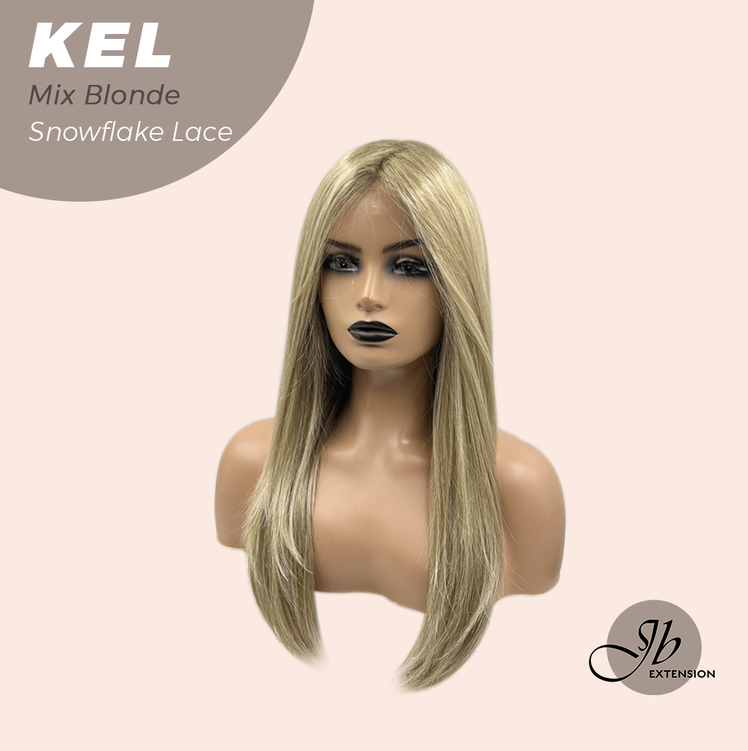 JBEXTENSION 22 Inches Mix Blonde Pre-Cut Snowflake Lace Frontlace Glueless Wig KEL MIX BLONDE【PERMATEASE】【BENDY EAR TABS】- S/M