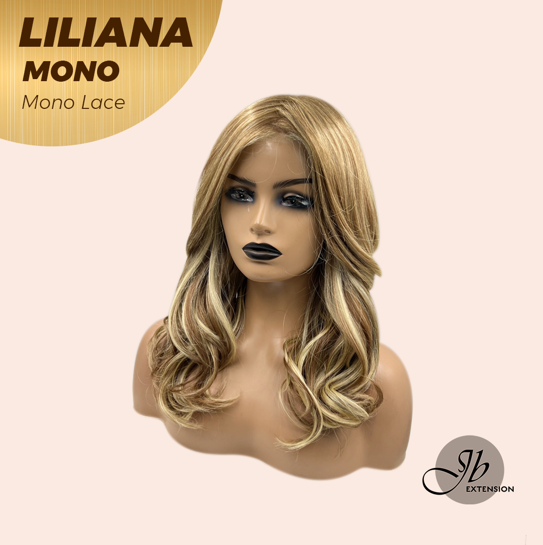 JBEXTENSION LILIANA MONO Full Monofilament Handmade Full Lace Full Hand Tied Wig 18 Inches Honey Blonde Mono Lace Handmade Futura Fiber Wig Glueless Wig LILIANA MONO【BENDY EAR TABS】