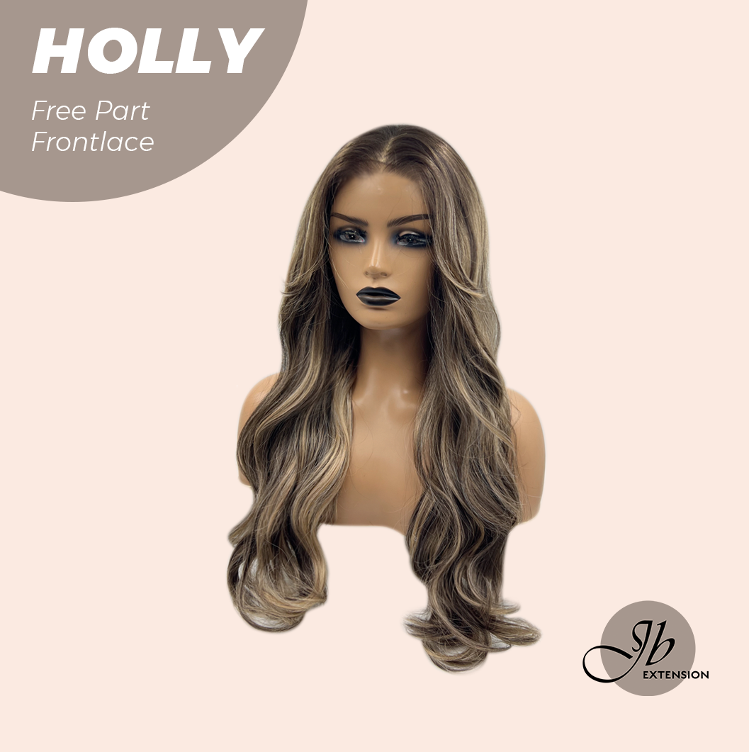 JBEXTENSION 24 Inches Brown With Highlight Wave Pre-Cut Free Part Frontlace Glueless Wig HOLLY