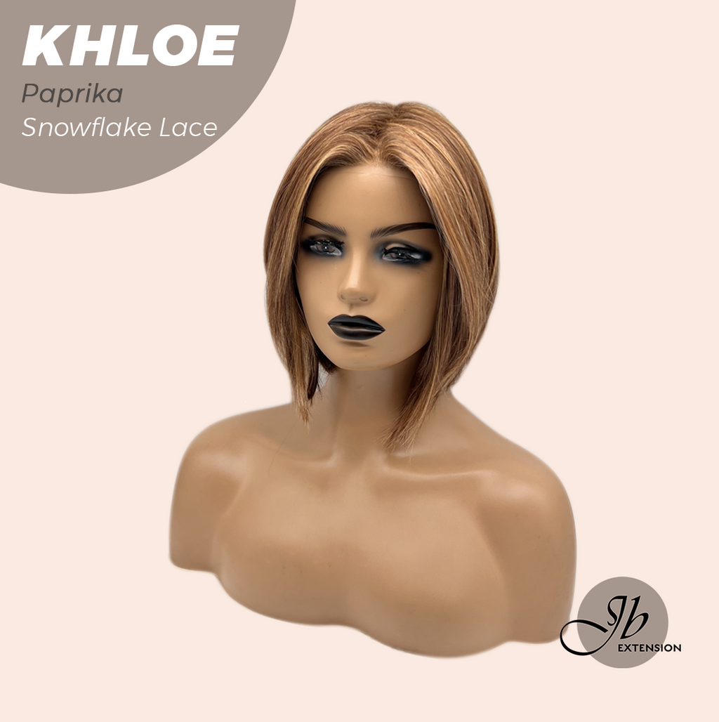 JBEXTENSION 12 Inches Bob Cut Paprika Pre-Cut Snowflake Lace Frontlace Glueless Wig KHLOE PAPRIKA【PERMATEASE】【BENDY EAR TABS】- M/L