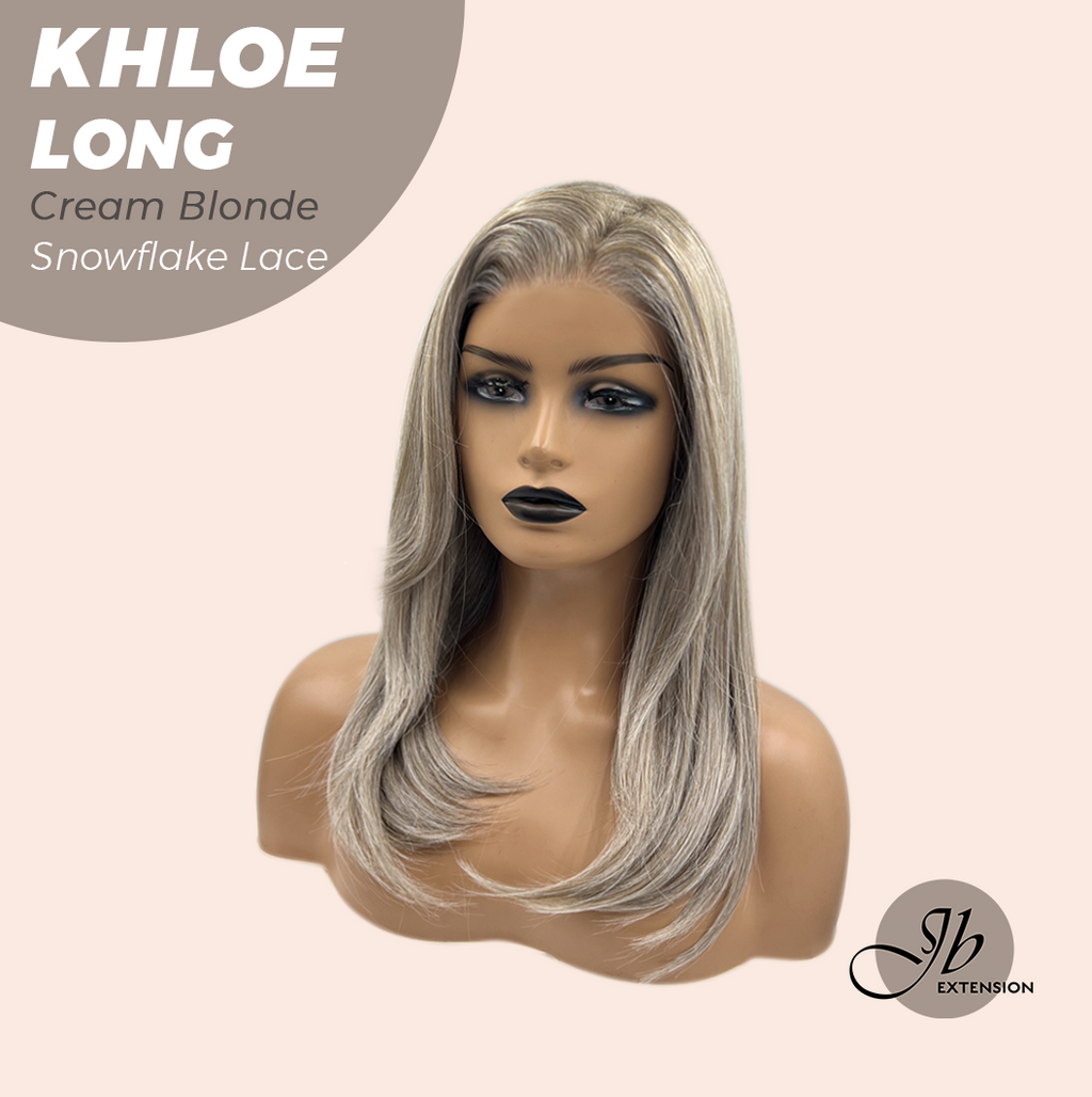 JBEXTENSION 18 Inches Cream Blonde Pre-Cut Snowflake Lace Frontlace Glueless Wig KHLOE LONG CREAM BLONDE【PERMATEASE】【BENDY EAR TABS】