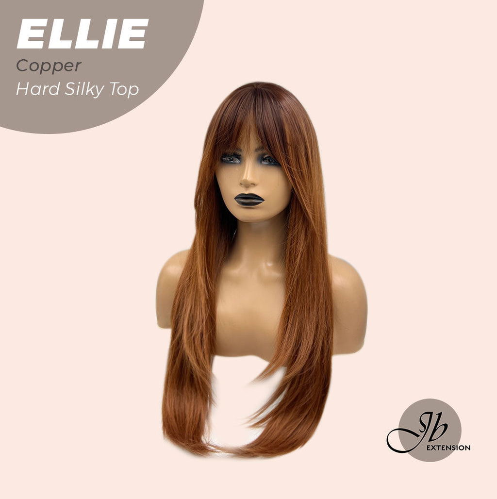 JBEXTENSION 26 Inches Scalpiana Copper Wolf Cut 3.5X4 Hard Silky Top Natural Scalp Effect Wig With Bangs ELLIE COPPER Silk Top
