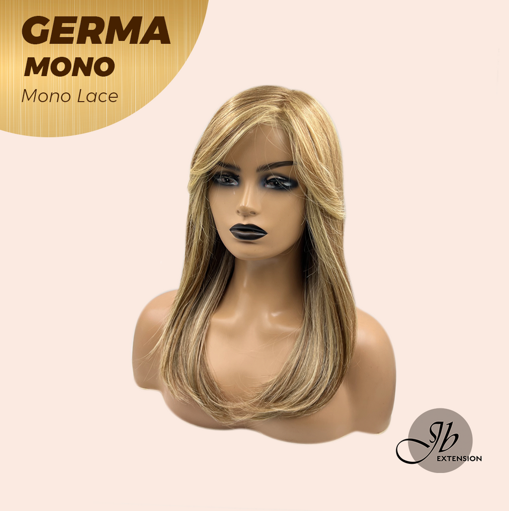 JBEXTENSION GERMA MONO Full Monofilament Handmade Full Lace Full Hand Tied Wig 20 Inches Honey Blonde Mono Lace Handmade Futura Fiber Wig Glueless Wig GERMA MONO【BENDY EAR TABS】