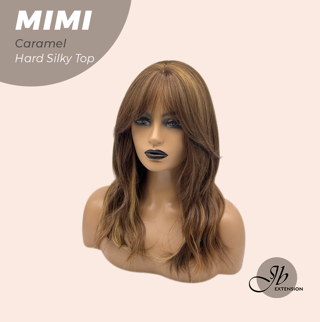 JBEXTENSION 16 Inches Scalpiana 3.5X4 Hard Silky Top Natural Scalp Effect Caramel Body Wave Wig With Bangs Wig MIMI SILK TOP CARAMEL