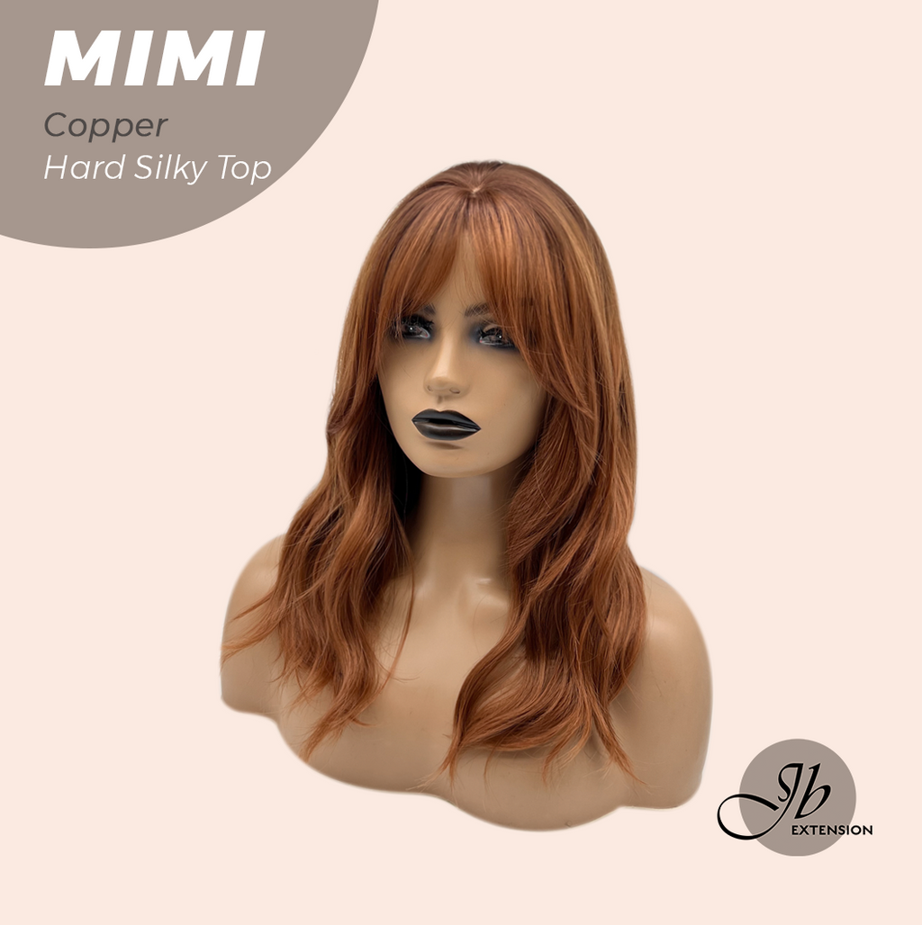 HOT OF SEASON - 16 Inches Scalpiana 3.5X4 Hard Silky Top Natural Scalp Effect Copper Body Wave Wig With Bangs Wig MIMI SILK TOP COPPER