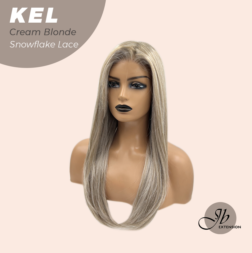 JBEXTENSION 22 Inches Cream Blonde Pre-Cut Snowflake Lace Frontlace Glueless Wig KEL CREAM BLONDE【PERMATEASE】【BENDY EAR TABS】- S/M