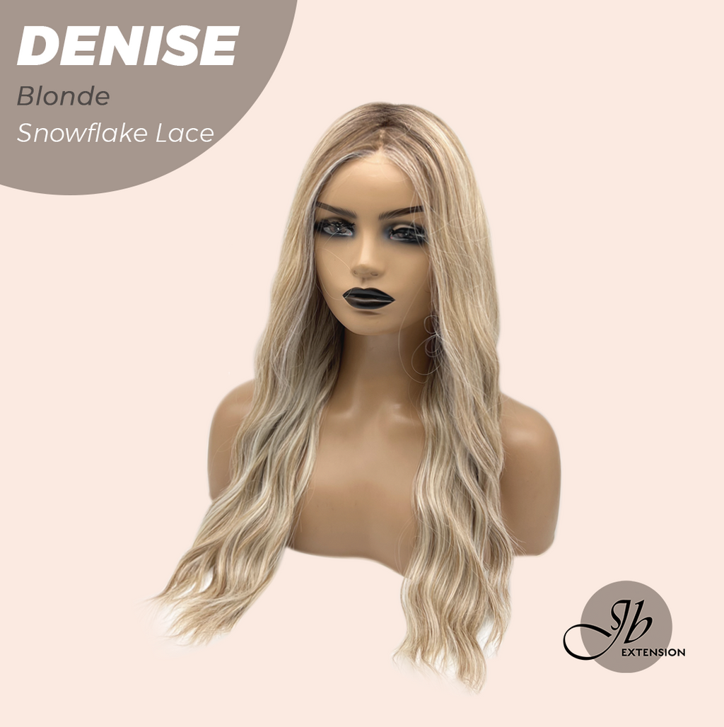 JBEXTENSION 24 Inches Blonde Wave Pre-Cut Snowflake Lace Frontlace Glueless Wig DENISE BLONDE【PERMATEASE】【BENDY EAR TABS】- M/L