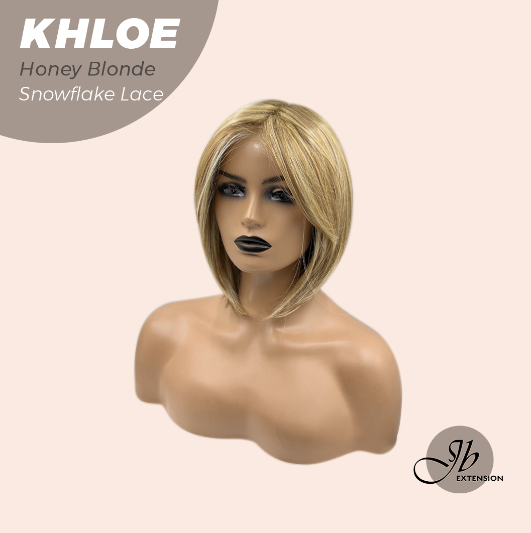 HOT OF SEASON - 12 Inches Bob Cut Honey Blonde Pre-Cut Snowflake Lace Frontlace Glueless Wig KHLOE HONEY BLONDE【PERMATEASE】【BENDY EAR TABS】