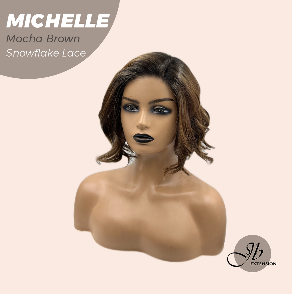 JBEXTENSION 10 Inches Mocha Brown Pre-Cut Side Part Snowflake Lace Frontlace Glueless Wig MICHELLE MOCHA BROWN【BENDY EAR TABS】
