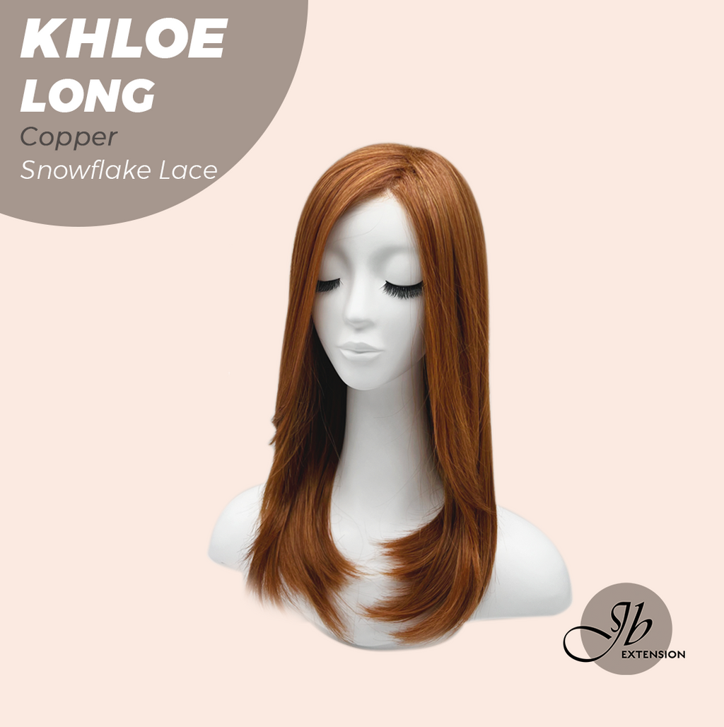 JBEXTENSION 18 Inches Copper Pre-Cut Snowflake Lace Frontlace Glueless Wig KHLOE LONG COPPER【PERMATEASE】【BENDY EAR TABS】