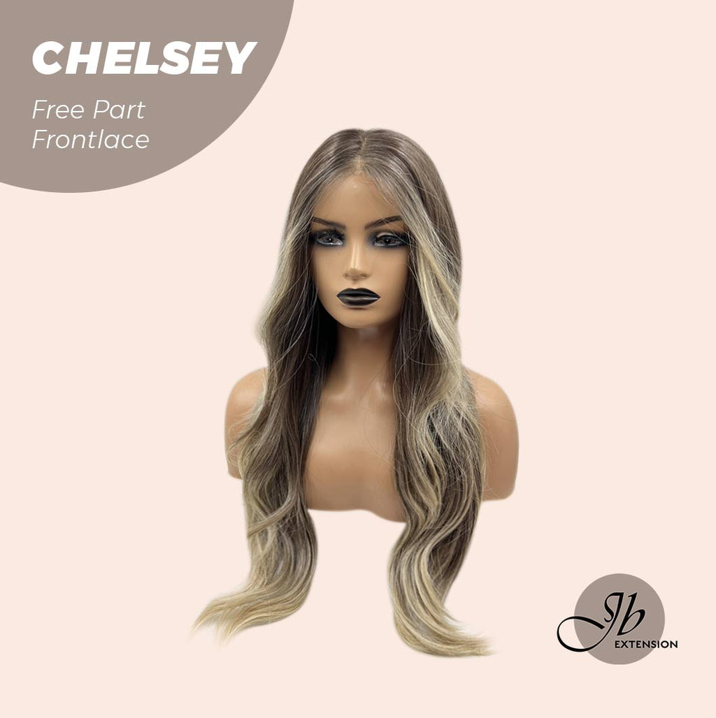 Nichole's Selection - 26 Inches Curly Mix Blonde Free Part Pre-Cut Frontlace Glueless Wig CHELSEY