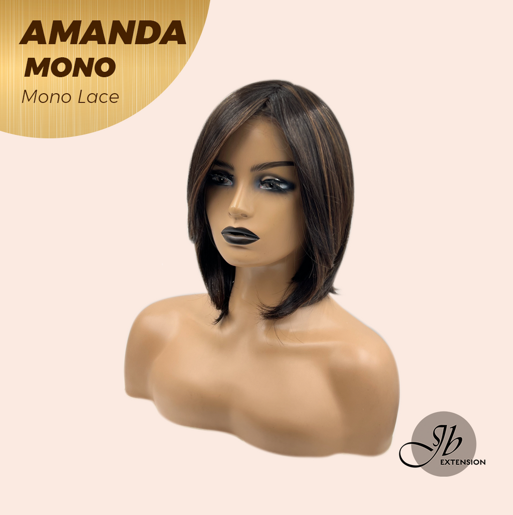 [PRE-ORDER] JBEXTENSION AMANDA MONO Full Monofilament Handmade Full Lace Full Hand Tied Wig 10 Inches Black With Caramel Highlight Mono Lace Handmade Futura Fiber Wig Glueless Wig AMANDA MONO【BENDY EAR TABS】