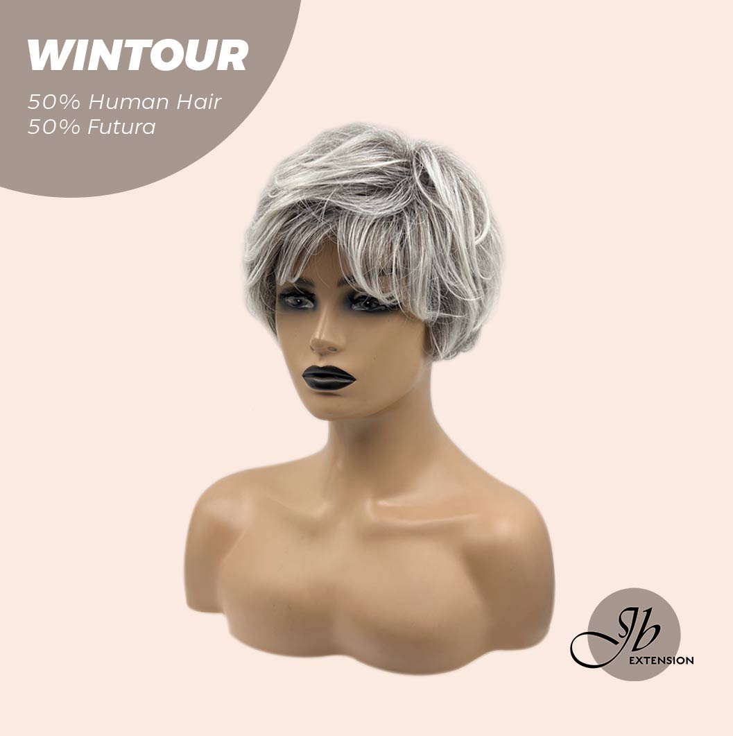 Olivia's Pick-Pixie Cut Silver Half Real Human Hair Half Futura Fiber Fashion Women Wig WINTOUR