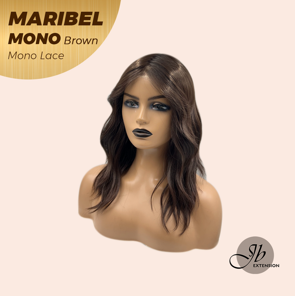 JBEXTENSION MARIBEL MONO Monofilament Handmade Wig 6X5 Full Monofilament Hand Tied Top Wig 16 Inches Brown Wave Mono Lace Wig With Anti-slip Silicone Strips Glueless Wig MARIBEL MONO BROWN【BENDY EAR TABS】