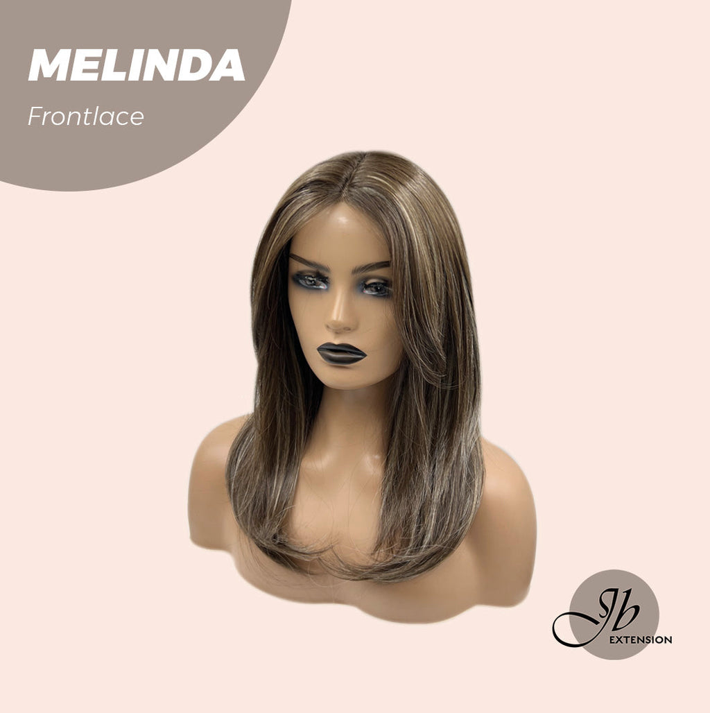 Nichole's Selection -  18 Inches Brown With Highlight Pre-Cut Frontlace Glueless Side Part Wig MELINDA