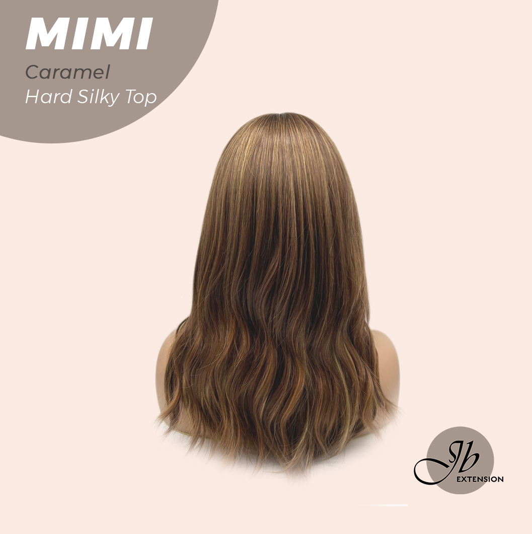 JBEXTENSION 16 Inches Scalpiana 3.5X4 Hard Silky Top Natural Scalp Effect Caramel Body Wave Wig With Bangs Wig MIMI SILK TOP CARAMEL