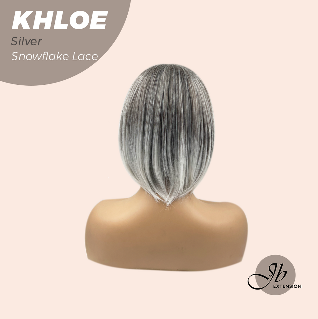 JBEXTENSION 12 Inches Bob Cut Silver Pre-Cut Snowflake Lace Frontlace Glueless Wig KHLOE SILVER【PERMATEASE】【BENDY EAR TABS】- S/M