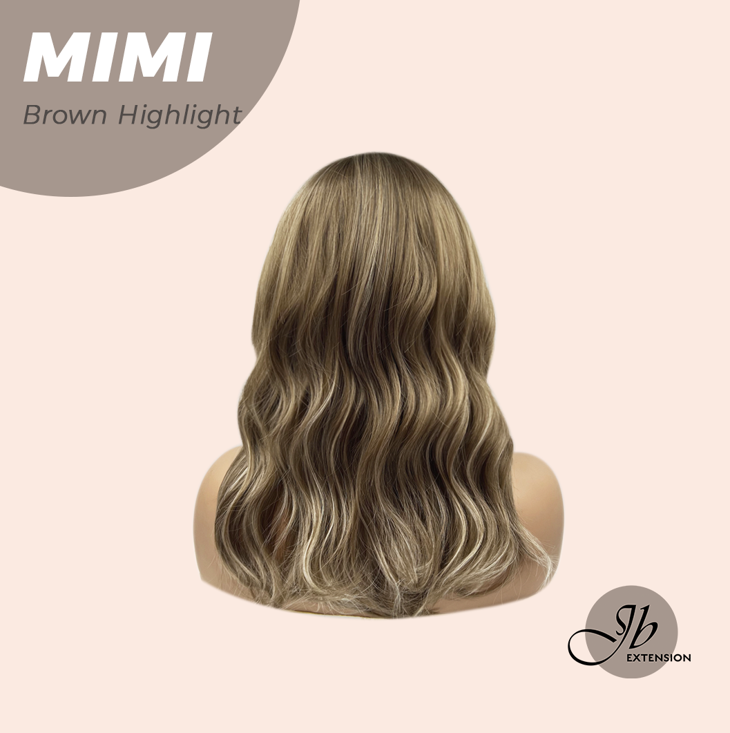 JBEXTENSION 18 Inches Brown with Highlight Body Wave With Bangs Wig MIMI BROWN HIGHLIGHT