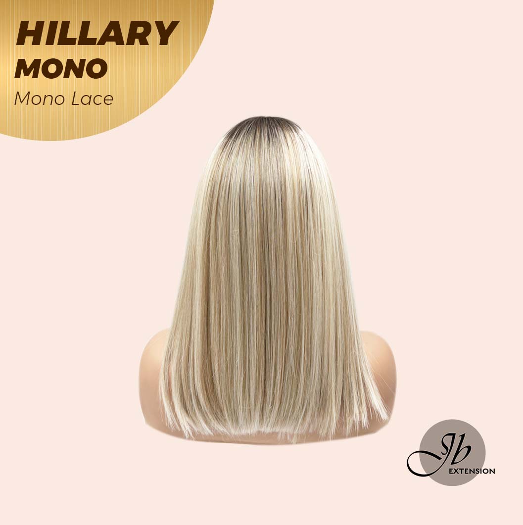Nichole's Selection - HILLARY MONO Monofilament Handmade Wig 6X5 Full Monofilament Hand Tied Top Wig 16 Inches Blonde With Dark Root Straight Mono Lace Wig With Anti-slip Silicone Strips Glueless Wig Hillary Mono【BENDY EAR TABS】
