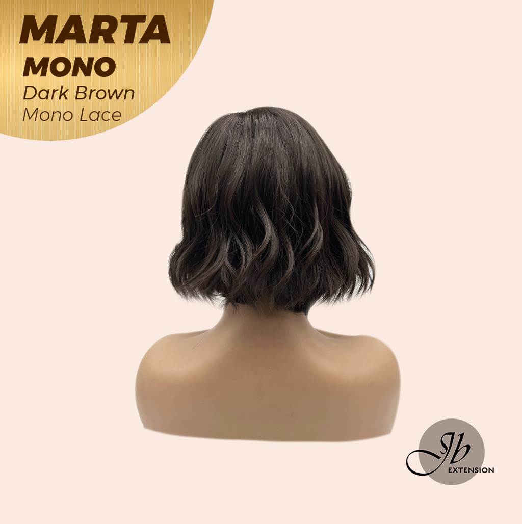 JBEXTENSION MARTA MONO DARK BROWN Monofilament Handmade Wig 6X5 Full Monofilament Hand Tied Top Wig 10 Inches Dark Brown Mono Lace Handmade Futura Fiber Wig With Anti-slip Silicone Strips Glueless Wig MARTA MONO DARK BROWN【BENDY EAR TABS】