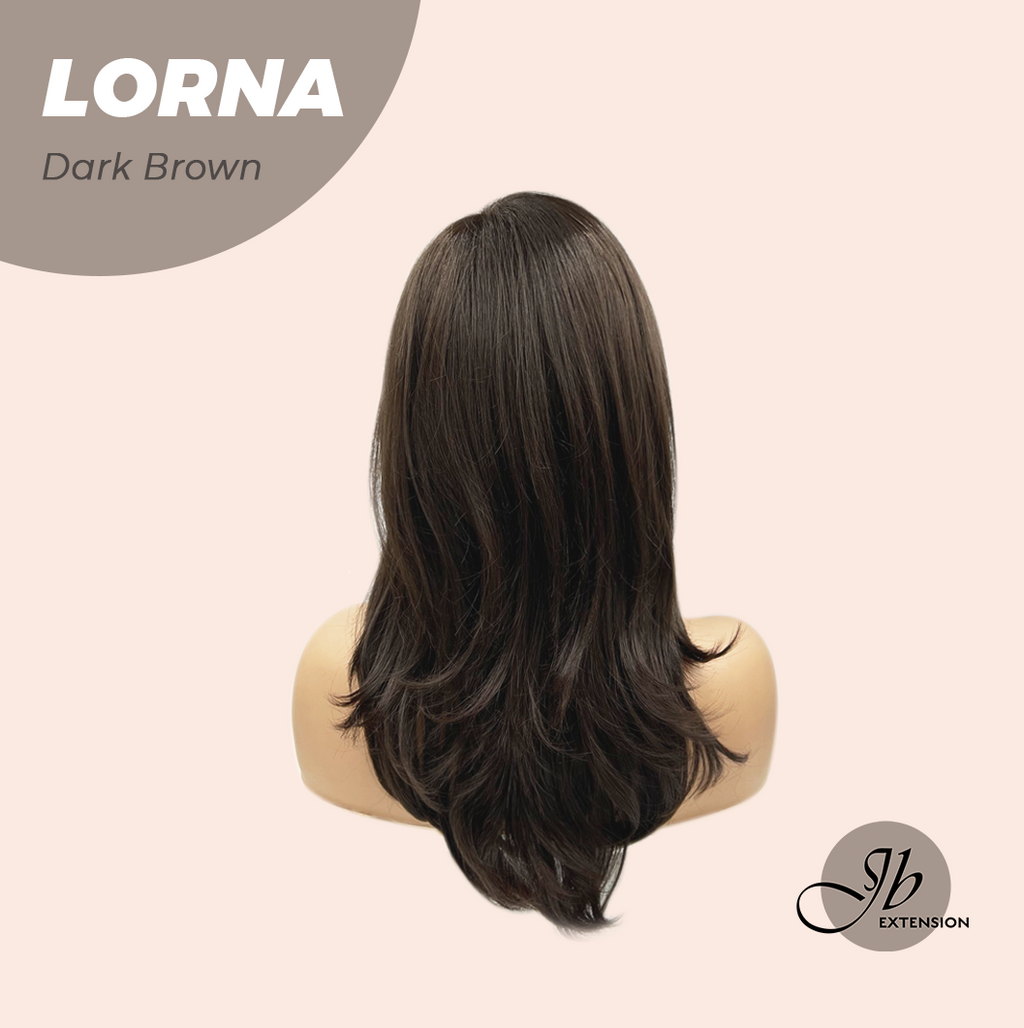JBEXTENSION 18 Inches Dark Brown Curly Women Fashion Full Machine Wig With Bangs LORNA DARK BROWN【PLUS PERMATEASE】【BENDY EAR TABS】