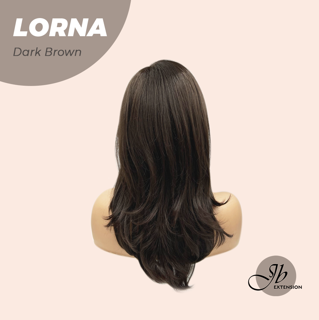 JBEXTENSION 18 Inches Dark Brown Curly Women Fashion Full Machine Wig With Bangs LORNA DARK BROWN【PLUS PERMATEASE】【BENDY EAR TABS】